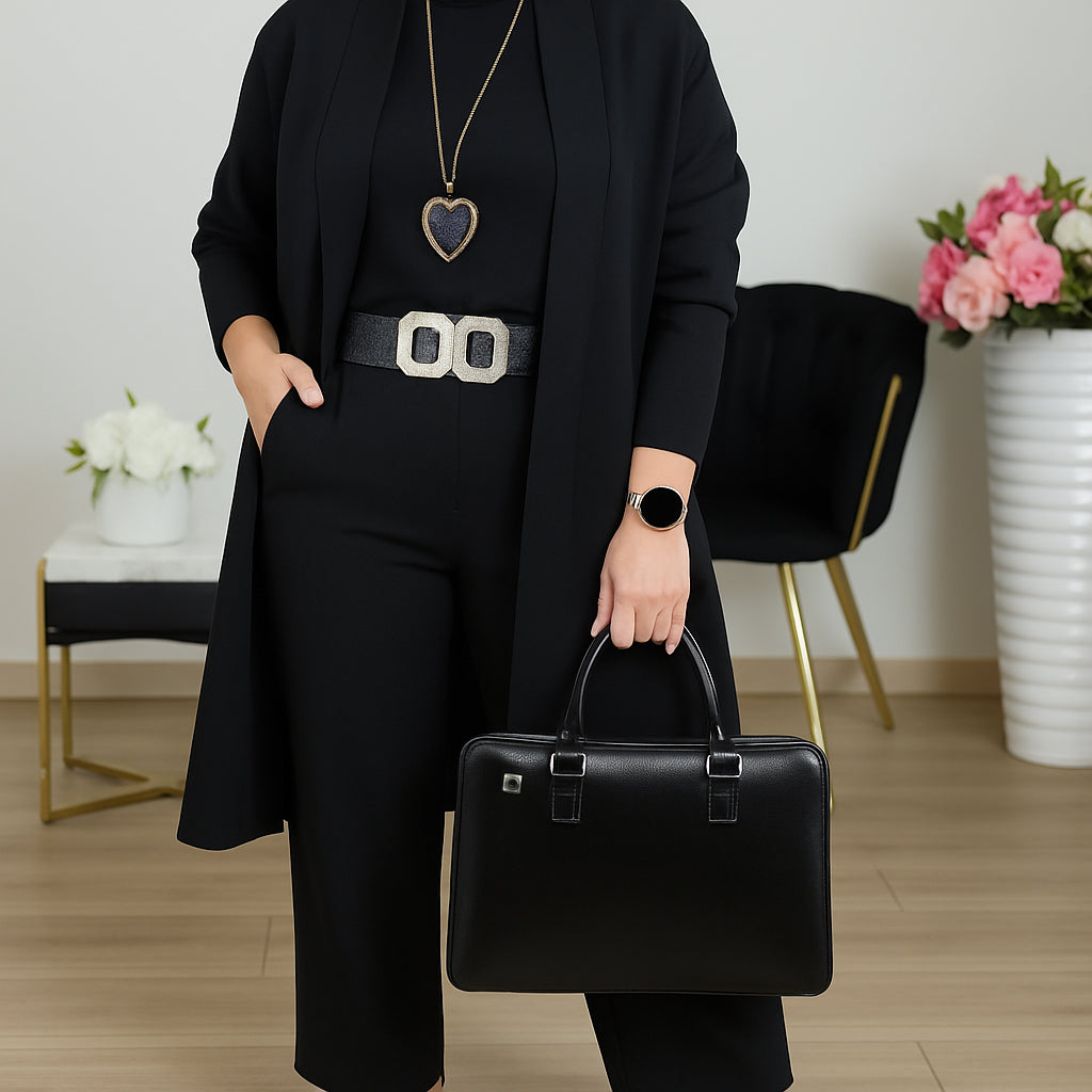 Amina- Elegant 3-piece set including a long cardigan