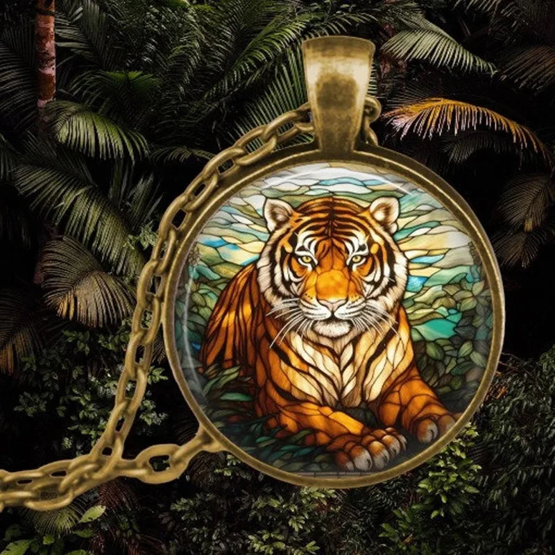 Round Bird Cat Dragonfly Fox Cabochon Glass Pendant Necklace For Women Girls Forest Animal Jewelry