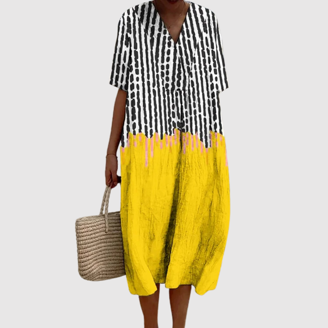 Zaria | Ink Drip Contrast Midi Dress