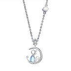 European Sparkling S925 Sterling silver Pave AAA CZ Cat Moon Pendant Necklace Clavicular Chain For Women Birthday Gift Jewelry