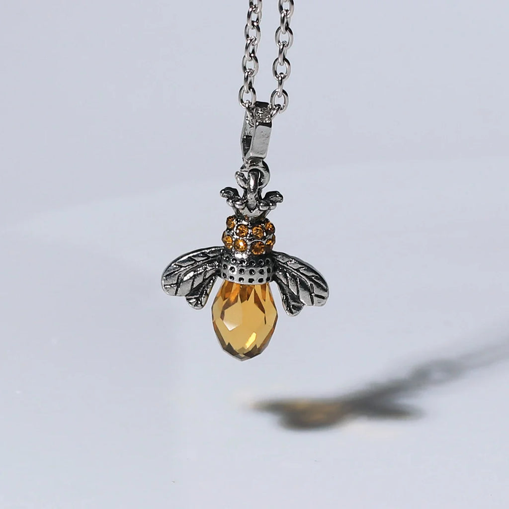 Water Drop Styling retro Bee Necklace Earrings set women's fashion charm accessories