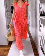 Véronique | Long Dress with V-Neck and Short Sleeves